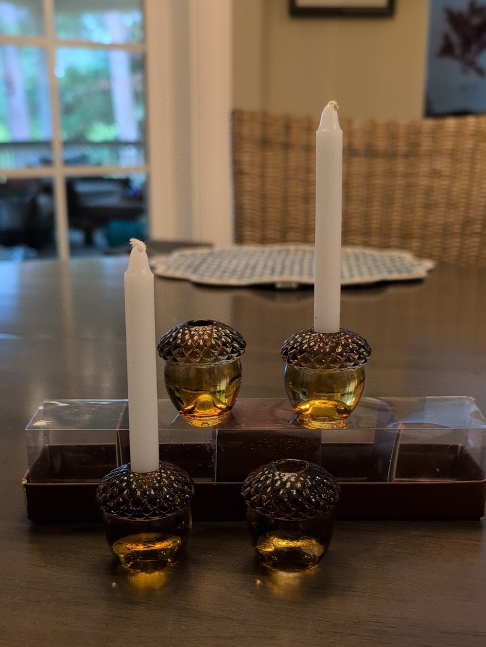 Williams Sonoma Amber Glass Acorn Candle Holders - Set of 4